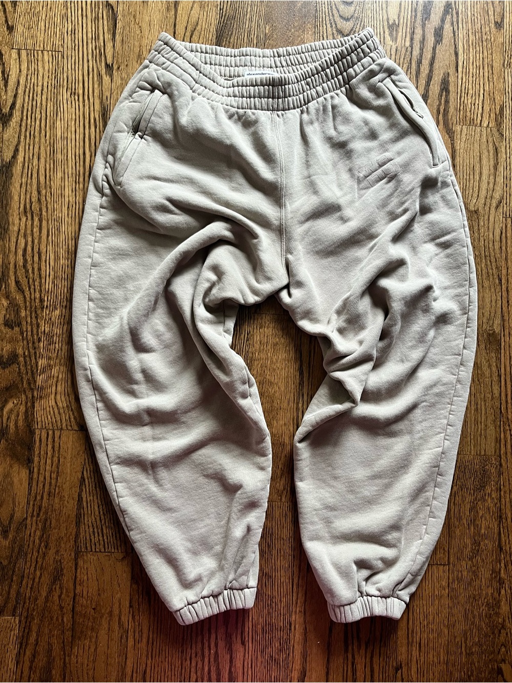 Alexander Wang puff logo beige terry cotton sweatpants. Large.